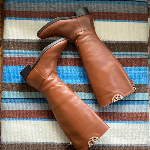 Tory Burch Tall Leather Flat Boots - Picture 2 of 5